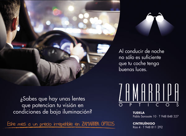 Cartel publicitario sobre las lentes de conduccion nocturna en Zamarripa