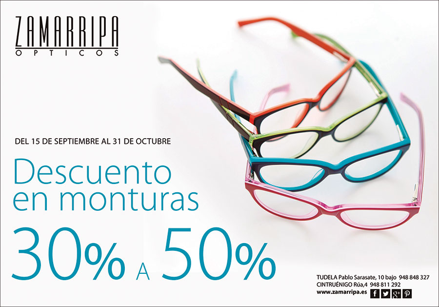descuentos del 30 al 50% en monturas de gafas